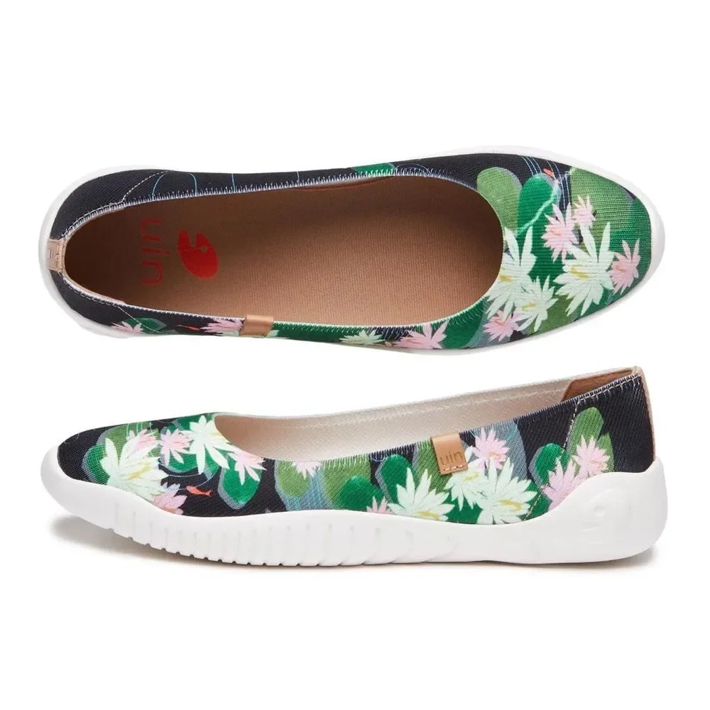 UIN Women's Ballet Flats Pointed Toe Loafer Shoes (Monet the Water-Lily Pond V2)